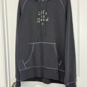 Life Is Good Men's Charcoal Gray Crewneck Hoodie with Contrasting Stitch